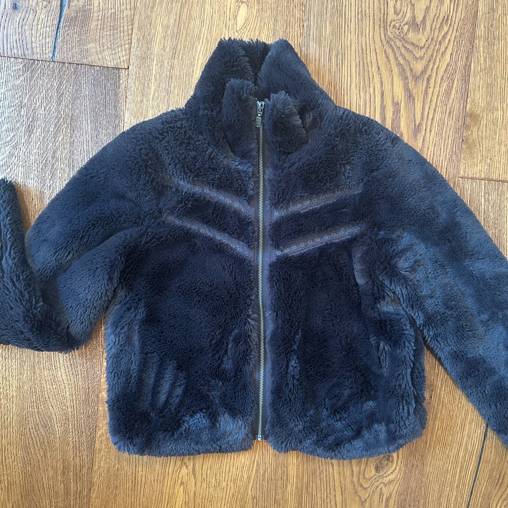 Anthropologie Plush Trendy Faux Fur Zip Jacket in Black
